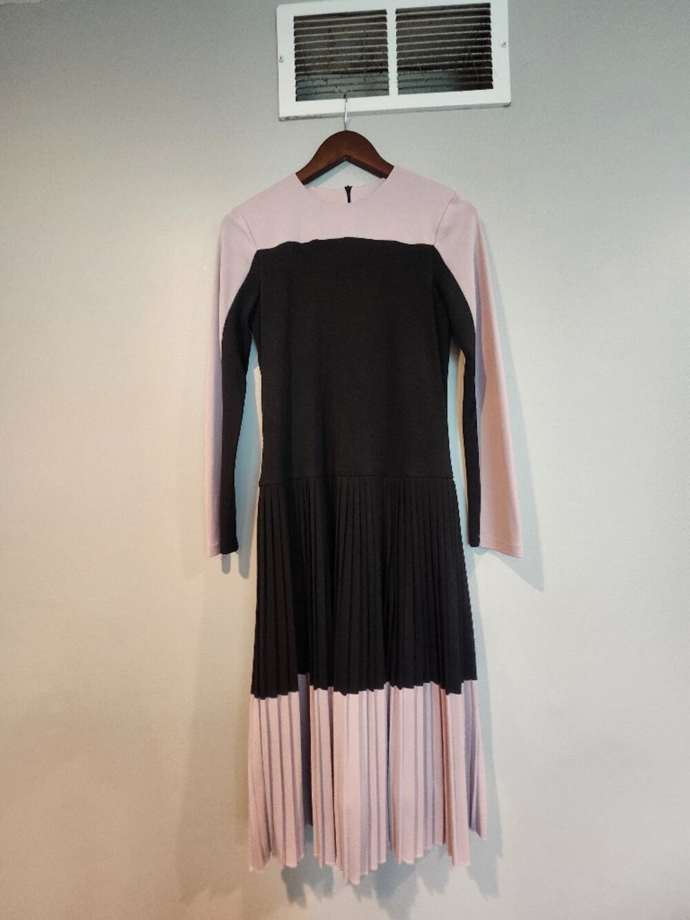 European color-block pleated skirt dress